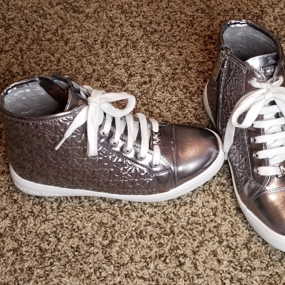 Michael Kors silver Metallic hightops size 3 girls